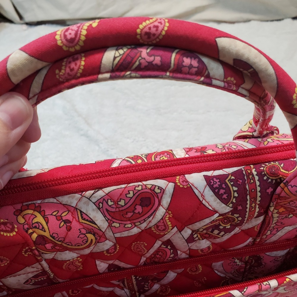 Vera Bradley Red Pink White Floral Quilted Hard Laptop Purse Strap Bag Case - Picture 5 of 12